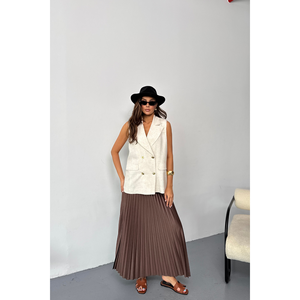 Gilet en lin pour femme avec boutons dorés – Produit brut - Product Image 2