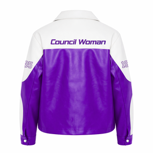 NCNW Chaqueta de cuero PU para mujer con cremallera frontal, abrigo de cuero suave bordado, ropa exterior informal y elegante - Product Image 3