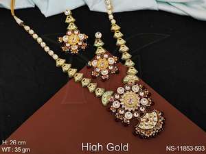 Kundan Pierres Vêtements de fête Haute Plaqué Or Belle Kundan Bijoux Long Collier Ensemble - Product Image 3