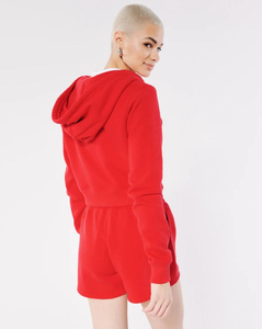 2025 femmes deux pièces Logo personnalisé à capuche ensemble court femmes fermeture éclair à capuche haut court à capuche sweat et short de survêtement décontracté - Product Image 6