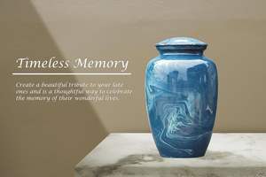 Adult Cremation Urns for Male/Female Funeral Urn for Human Ashes Decorative Urns for Ashes Large <b>Keepsake</b> <b>Box</b> (Sky-Blue) - Product Image 3