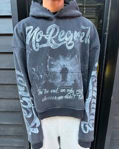 Sweat à capuche surdimensionné pour hommes délavé à l'acide 100% coton avec impression graphique Street Vintage Style Drop Shoulder Pullover Hoodies - Product Image 6