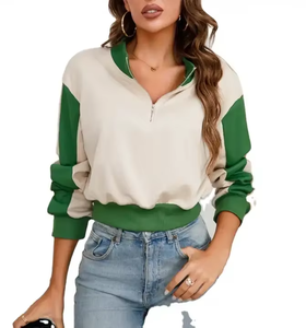 เสื้อสเวตเตอร์คอเต่าของผู้หญิงเสื้อครอปแบบมีซิปบล็อกสีพื้นฐานตามสั่ง - Product Image 1