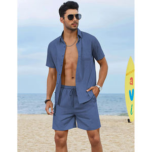Ensemble short et t-shirt d'été en coton pour hommes, respirant et décontracté - Product Image 2