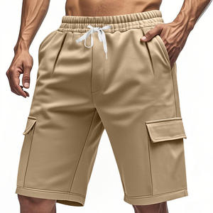 Shorts de travail en tricot pour hommes Streetwear, étiquette privée personnalisée, teinture unie, été décontracté, taille élastique, 100% coton - Product Image 5