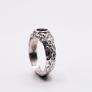 Anillo de Rama de Amatista Tallada en Cera, Plata de Ley 925 Hecha a Mano, Minimalista, Orgánico, Unisex, Anillo de Bodas, Plata Turca, Hecho en Turquía - Product Image 3