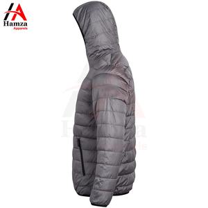 Chaquetas acolchadas grises para hombre con capucha, tela ligera resistente al agua 100% de poliéster GSM con chaqueta acolchada con cuello levantado - Product Image 5