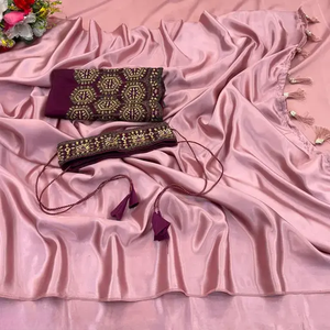 Collection en gros de vêtements de fête brodés en satin Sarees vêtements de fête indiens et pakistanais à des tarifs réduits - Product Image 4