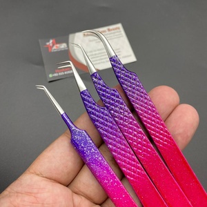 Violet Rose Ombre Deux Tons Pailleté Durable En Acier Inoxydable Volume Extension De Cils Pince À Épiler Pointu pour Lash Tweezing - Product Image 3