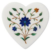 Plaque en marbre blanc en forme de cœur avec incrustation florale, artisanat indien fait main en pierre Pietra Dura, écologique, décoration artistique pour mariage