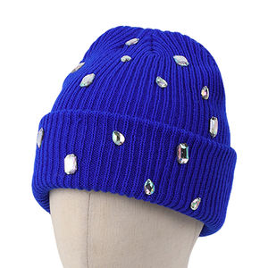 Gorro de Punto Grueso y Cálido de Invierno Personalizado, Color Sólido, para Mujer, de Acrílico Acanalado, con Puño y Pedrería - Product Image 6