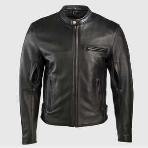 Blouson en cuir de moto noir de qualité supérieure pour homme, col à rabat, style classique universitaire, blouson en cuir de camionneur pour homme - Product Image 1