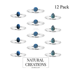 ชุดแหวนซ้อนกันได้สำหรับผู้หญิงแพ็ค12ชิ้น925แบบเรียบสีเงินสเตอร์ลิงแบบพรีเมี่ยมแหวนพลอยลาบราดอไรต์ - Product Image 2