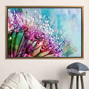 Tableau sur toile imprimé pissenlit moderne : décoration murale élégante et colorée, toile encadrée dorée - Product Image 1