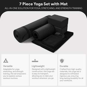 BalanceFrom 7-Piece Yoga Set Fitness Black Mat with Stretch <b>Strap</b> and <b>Knee</b> Pad Accessory and <b>Support</b> Tools - Product Image 2