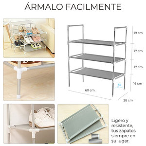 Scaffale Portascarpe a 3 Ripiani Facile da Montare, Adatto per Soggiorno, in Acciaio Inossidabile, Pieghevole, Design Funzionale - Product Image 3