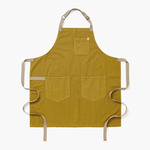 Simple Woven Canvas Bib <b>Apron</b> with Three Pockets Reusable Durable Fashionable Machine Washable for Cooking Daily Use - Product Image 1