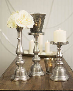 Portavelas de pilar de Metal mediano plateado para decoración de iluminación, mesa de comedor de boda y portavelas hecho a mano decorado para el hogar - Product Image 2