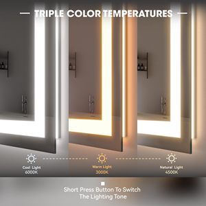 Miroir de salle de bain à LED Miroir de courtoisie arqué avec éclairage frontal intelligent Capteur tactile à intensité variable - Product Image 4