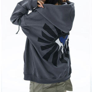 เสื้อฮู้ดพิมพ์ลายสำหรับผู้ชายสไตล์ฮิปฮอปซิปเต็มรูปแบบสีพื้น - Product Image 5