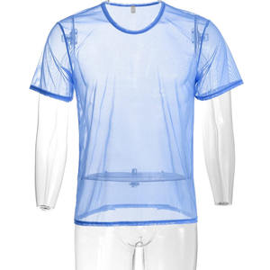 T-shirt en maille pour homme, col rond, séchage rapide, tissu léger, vêtements de sport d'été, t-shirt de sport en maille pour homme - Product Image 5