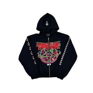 Retro moda Zip Up Hoodie estampado patrón Sudadera con capucha Y2k gótico calle ropa hombres y mujeres suelta Casual ropa deportiva K Pop ropa - Product Image 3