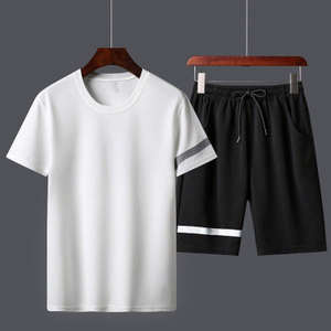 Ensemble de sport d'été pour homme, deux pièces, manches courtes et short, vêtements vintage, surdimensionné, respirant, en coton - Product Image 3