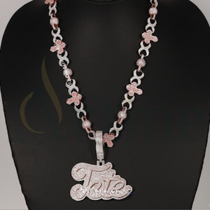 Hip Hop Style 14kt Blanc Or Rose Chaîne Pendentif Ensemble Lab Cultivé Brillant Baguette Diamants 925 Argent Mariages À La Mode - Product Image 1