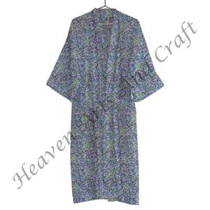 Bloc de main imprimé coton Kimono Robe Robe de chambre été vêtements de nuit Robe de demoiselle d'honneur taille libre - Product Image 5