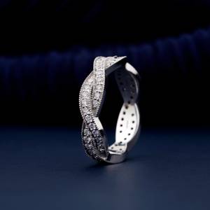 Anillo de Boda de Oro Blanco con Diamantes Cultivados en Laboratorio de 1.40mm, Estilo Celta, Diseño Infinito Trenzado, Engaste Pavé, Apilable, Certificado, Eternidad - Product Image 3