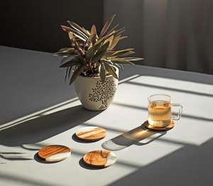 Posavasos de madera de acacia de fiesta de lujo (Juego de 4) posavasos de piedra - Product Image 1