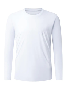 เสื้อกีฬาคอกลมสีทึบแห้งเร็วสำหรับผู้ชายเหมาะสำหรับฝึกเข้ายิมและฟิตเนสแขนยาว - Product Image 2