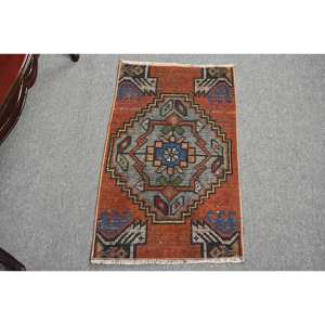 Vintage 150X240cm turc laine tapis Orange bleu rustique Patchwork Design plat tissage Latex pour salon décor 10mm - Product Image 1