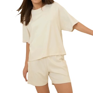 ชุดเสื้อยืดและกางเกงขาสั้นทรงหลวมระบายอากาศได้ดี พร้อมเชือกผูกเอว ขายดี ผลิตจากผ้าฝ้าย 100% - Product Image 1