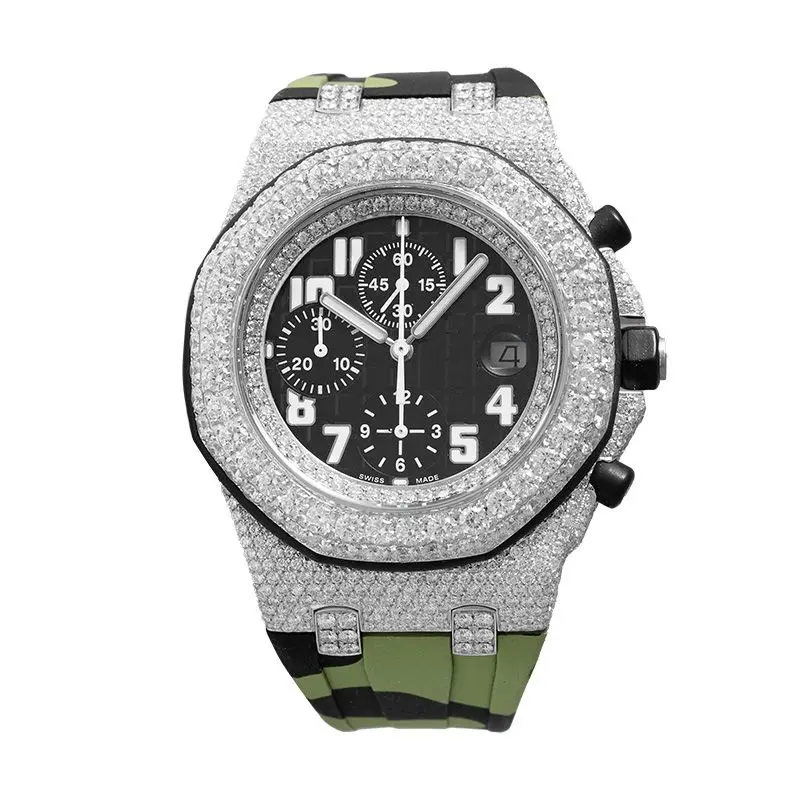 Top Qualität Luxus schwarz Zifferblatt mit Datum Labor angewachsen Diamantuhr Herren Armband Hip Hop Moissanit vollständig eingezogene Uhren als Geschenk