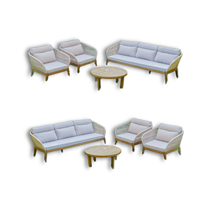 Sofá de Jardín Moderno de Tres Plazas con Estructura de Madera Tejida, Ecológico, Resistente a la Oxidación, con Asientos Acolchados para Patio de Villa - Product Image 5