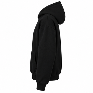 Men <b>Black</b> Hooded Sweatshirt Solid Color Fleece Casual Pullover Kangaroo Pocket Long Sleeve Oversize Fit Autumn Wear 2027 - Product Image 3