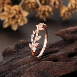 Bague demi-éternité en forme de brindille de feuille, sertie de diamants en moissanite ajustables, de style coréen - Product Image 3