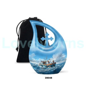 Venta caliente hermosa puesta de sol pesca aluminio lágrima cremación adulto urna para cenizas humanas gran cruz funeraria urna - Product Image 5