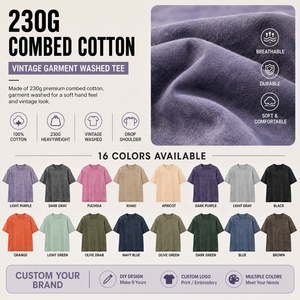 Camiseta de Manga Corta con Logotipo Personalizado, Impresión Serigrafiada, 230G, Estilo Vintage Lavado, 100% Algodón, Hombros Caídos, Unisex - Product Image 2