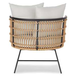 Silla de Comedor con Brazos, Fabricada con Estructura de Hierro, Asiento y Respaldo de Ratán Tejido, Incluye Cojín Resistente al Sol para Uso en Interiores y Exteriores - Product Image 4