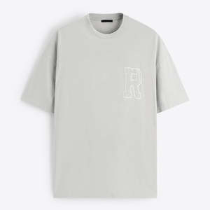 Camiseta estampada informal para hombre Boxy Super Heavy 250gsm grueso de gran tamaño Drop Shoulder Fit diseño de cuello simulado 100% algodón Jersey en blanco - Product Image 4