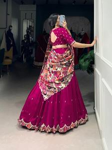 Designer vichitra soie Lehenga Choli avec impression numérique dupatta mariée et tenue de fête organza dentelle Dupatta pour les commandes en gros - Product Image 2