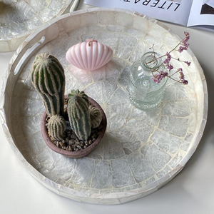 Plateau de service rond écologique du Vietnam Plateau en rotin tissé à la main pour les collations, plateau de luxe pour table basse en nacre - Product Image 1