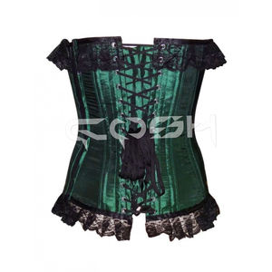 Corset de mode en satin vert émeraude avec volant en dentelle noire - Product Image 6