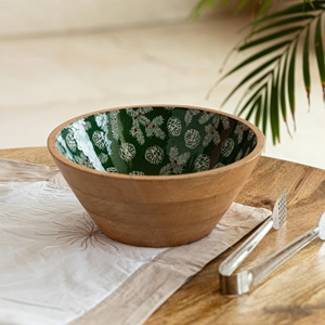 Bol en bois rustique moderne sans BPA jetable résistant à la chaleur avec design intérieur imprimé pour collations fruits salade affichage à la maison - Product Image 2