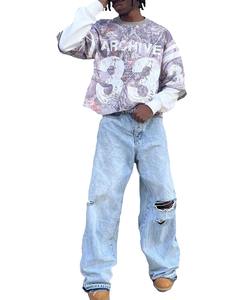 T-shirt en jersey délavé personnalisé 100% coton surdimensionné à double manches coupe ample streetwear anti-froissement impression sérigraphique uni - Product Image 6