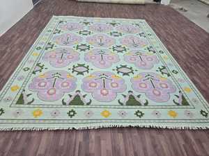 พรมขนสัตว์ทำด้วยมือที่มีการออกแบบ oushak สีอ่อนปรับแต่งขนาดจาก5x8 10x12สำหรับการสวดมนต์ที่บ้านที่มีรูปแบบนามธรรม - Product Image 6