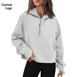 Sweat-shirts pour femmes, sweat-shirt court à demi-zip, sweat-shirt chaud d'hiver à manches longues avec poche - Product Image 1