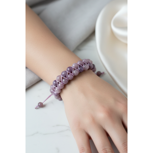 Bracciale in Pietra Naturale Lepidolite 8mm a Doppia Fila con Macramè - Product Image 4